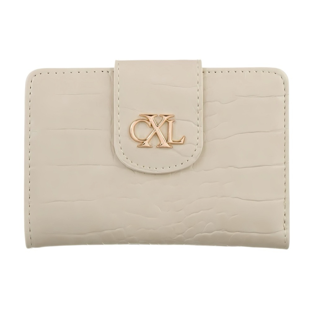 Christian Lacroix Cream Croc Embossed Wallet Gold Logo NWT